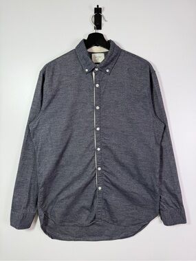 Billy Reid Flannel Textured Long Sleeve Buttonup Shirt Medium Gray